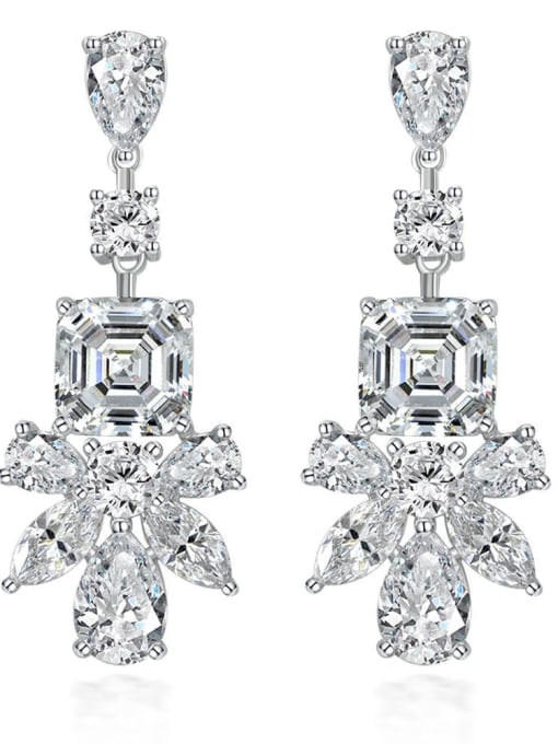 White [e 0392] 925 Sterling Silver High Carbon Diamond Flower Dainty Drop Earring